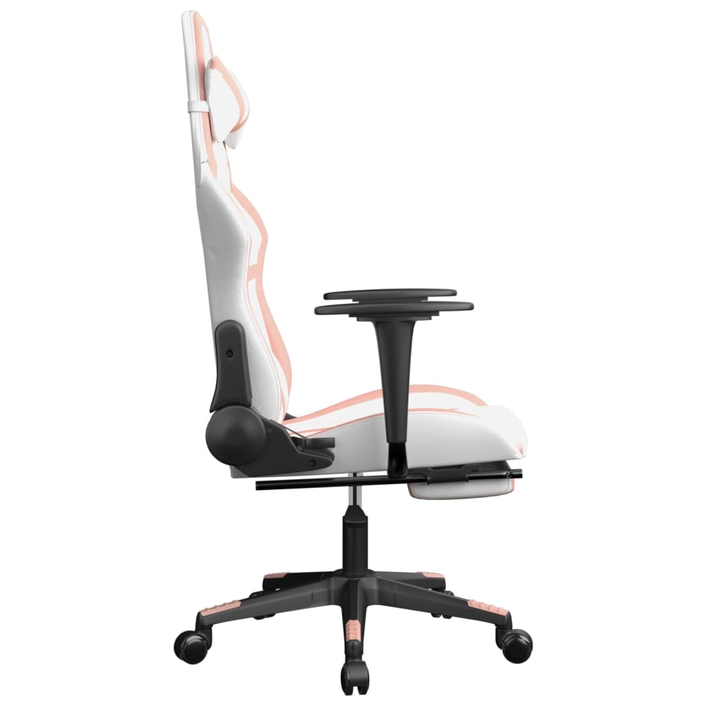 vidaXL Scaun de gaming cu suport picioare, alb/roz, piele ecologică vidaXL Scaun de gaming cu suport picioare, alb/roz, piele ecologică