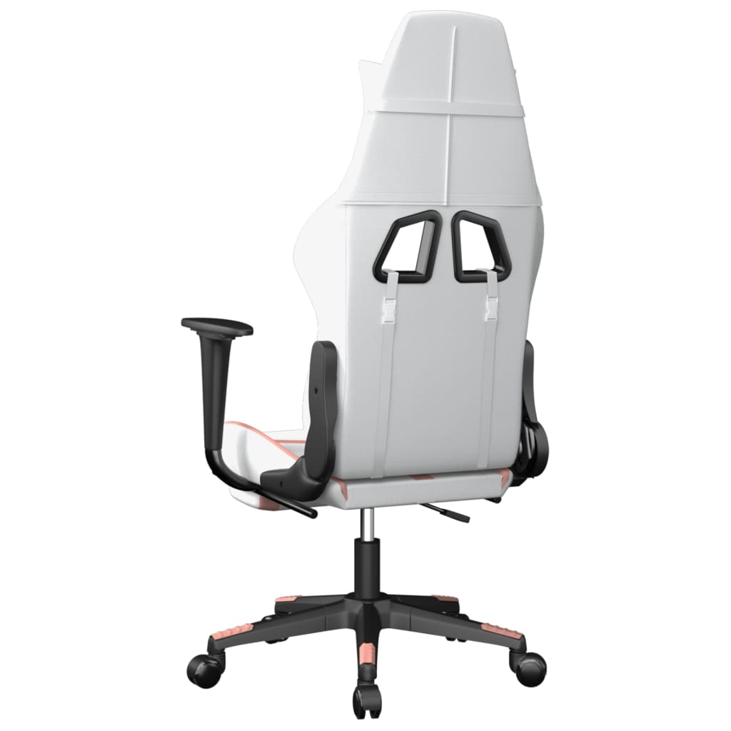 vidaXL Scaun de gaming cu suport picioare, alb/roz, piele ecologică vidaXL Scaun de gaming cu suport picioare, alb/roz, piele ecologică