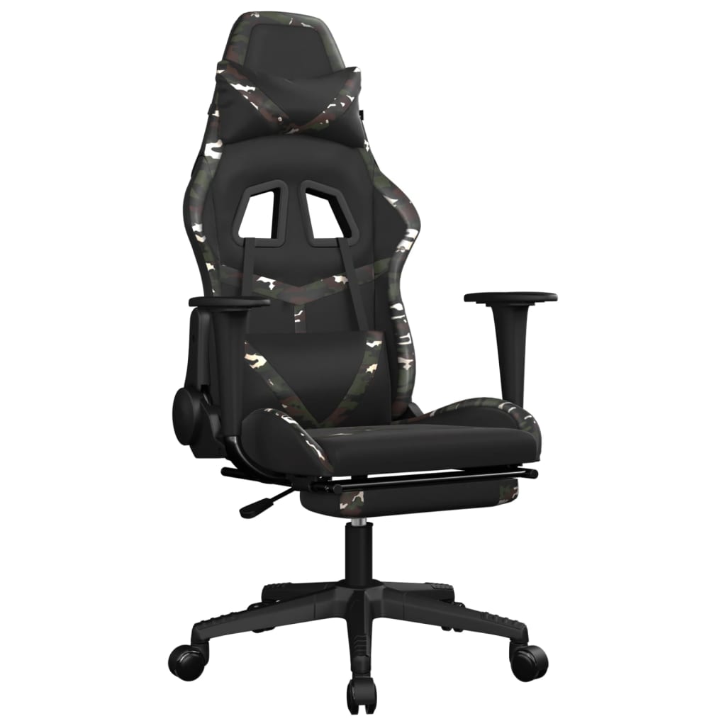 vidaXL Scaun de gaming cu suport picioare, negru/camuflaj, piele eco