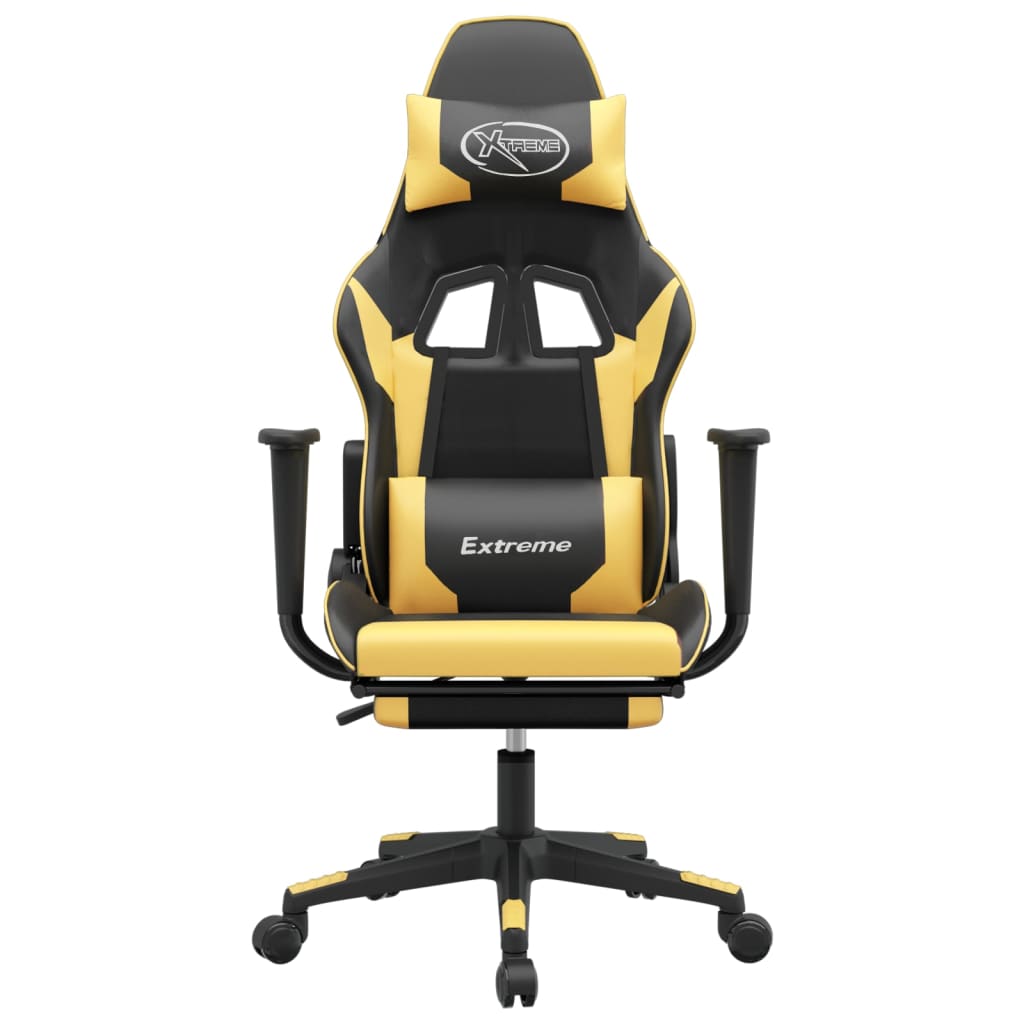 vidaXL Scaun de gaming cu suport picioare negru/auriu, piele ecologică vidaXL Scaun de gaming cu suport picioare negru/auriu, piele ecologică
