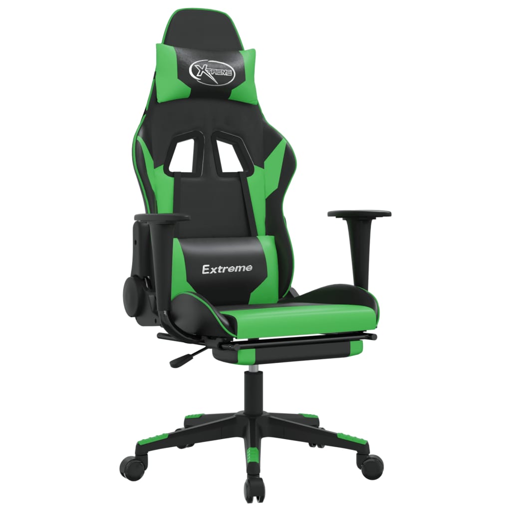 vidaXL Scaun de gaming cu suport picioare negru/verde, piele ecologică vidaXL Scaun de gaming cu suport picioare negru/verde, piele ecologică