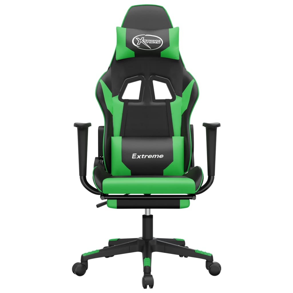 vidaXL Scaun de gaming cu suport picioare negru/verde, piele ecologică vidaXL Scaun de gaming cu suport picioare negru/verde, piele ecologică