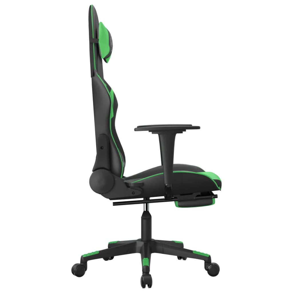 vidaXL Scaun de gaming cu suport picioare negru/verde, piele ecologică vidaXL Scaun de gaming cu suport picioare negru/verde, piele ecologică