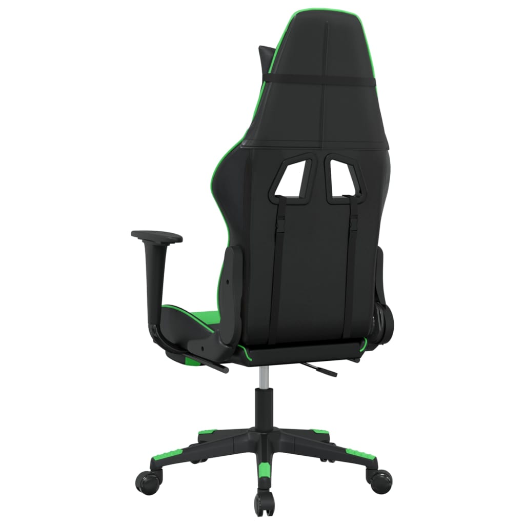 vidaXL Scaun de gaming cu suport picioare negru/verde, piele ecologică vidaXL Scaun de gaming cu suport picioare negru/verde, piele ecologică