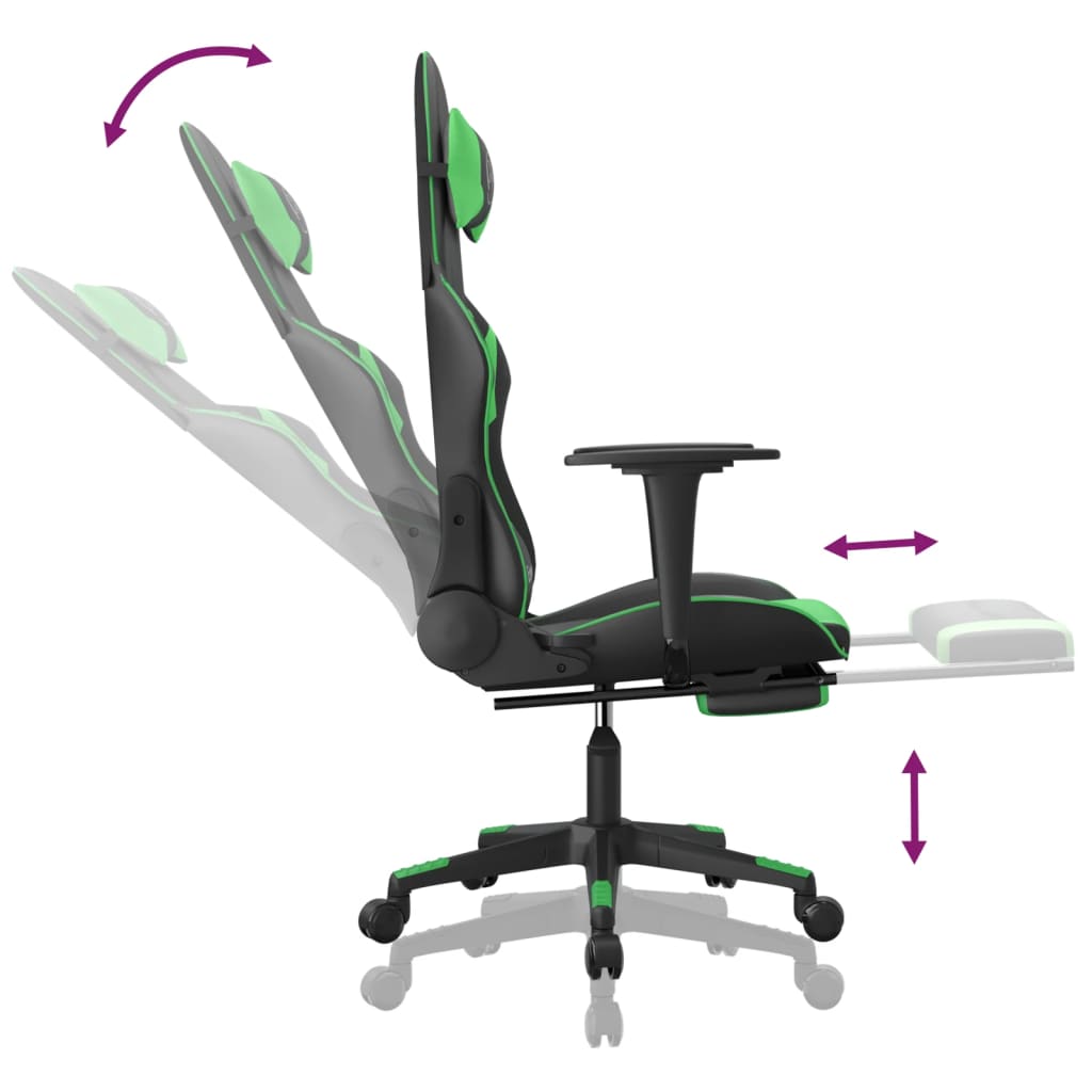 vidaXL Scaun de gaming cu suport picioare negru/verde, piele ecologică vidaXL Scaun de gaming cu suport picioare negru/verde, piele ecologică