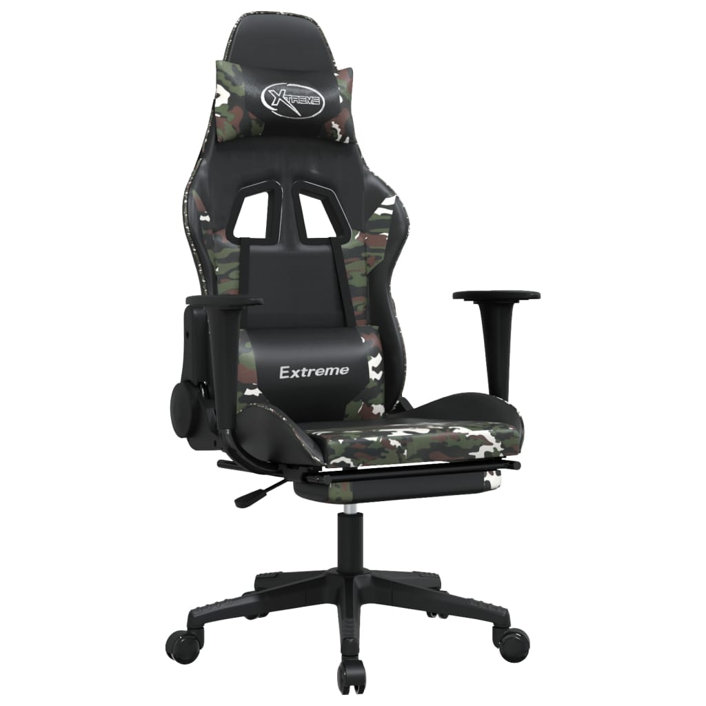 vidaXL Scaun de gaming cu suport picioare, negru/camuflaj, piele eco vidaXL Scaun de gaming cu suport picioare, negru/camuflaj, piele eco