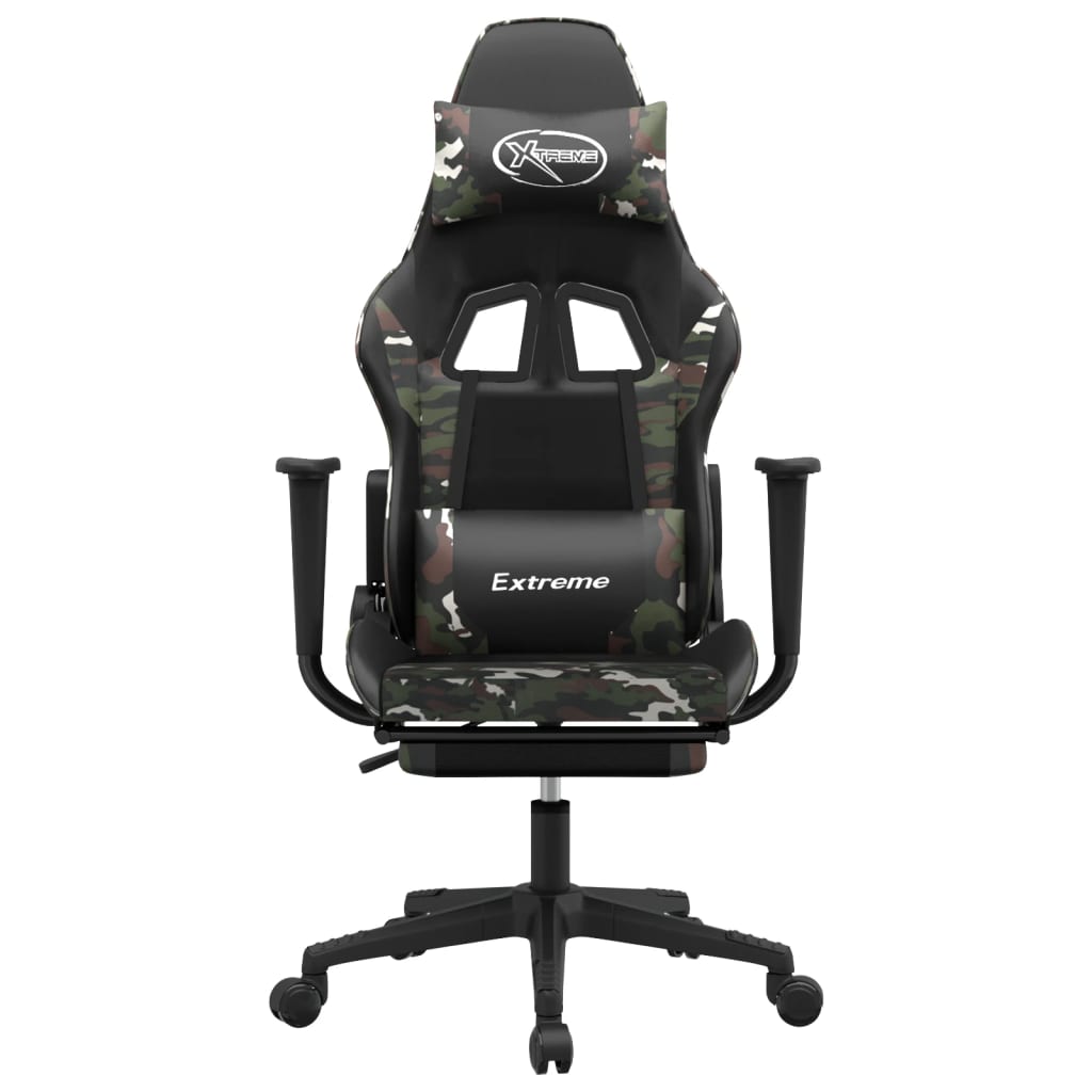 vidaXL Scaun de gaming cu suport picioare, negru/camuflaj, piele eco vidaXL Scaun de gaming cu suport picioare, negru/camuflaj, piele eco