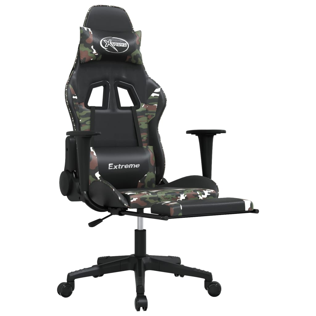 vidaXL Scaun de gaming cu suport picioare, negru/camuflaj, piele eco vidaXL Scaun de gaming cu suport picioare, negru/camuflaj, piele eco