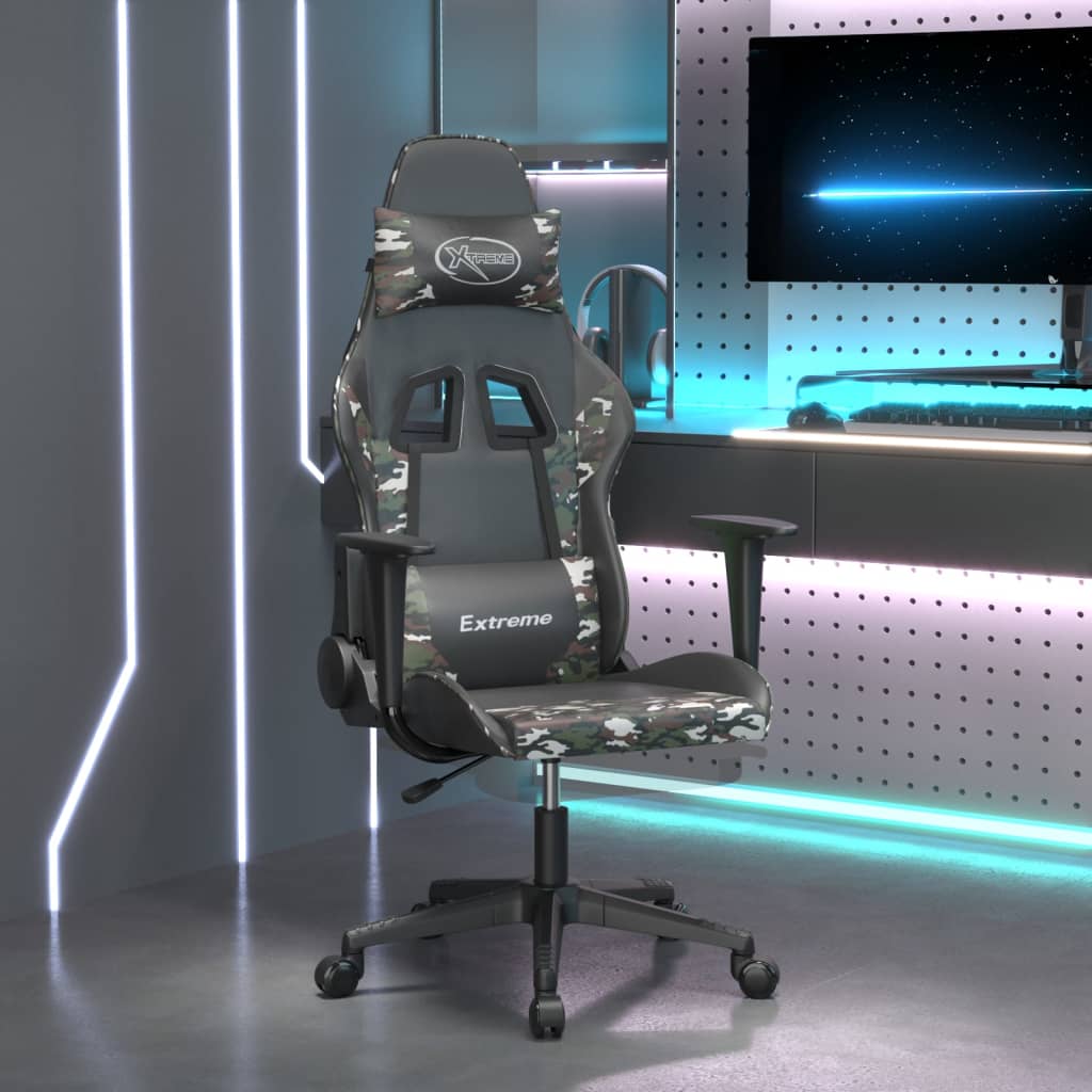 vidaXL Scaun de gaming cu suport picioare, negru/camuflaj, piele eco vidaXL Scaun de gaming cu suport picioare, negru/camuflaj, piele eco