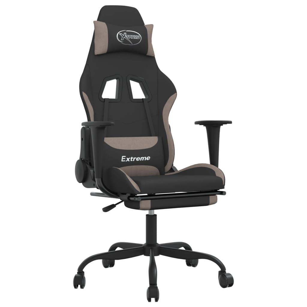 vidaXL Scaun de gaming cu taburet, negru și gri taupe, textil