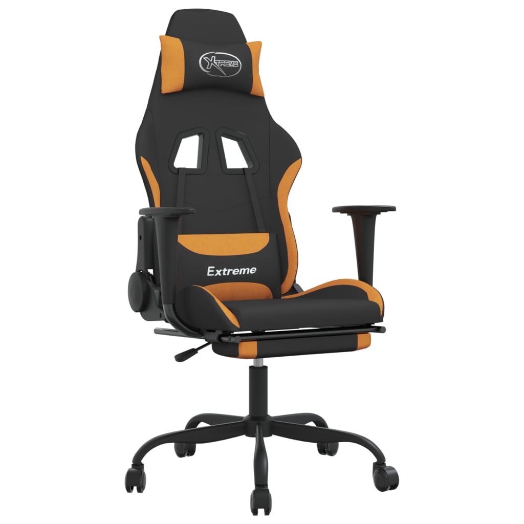 vidaXL Scaun de gaming cu suport picioare, negru și oranj, textil