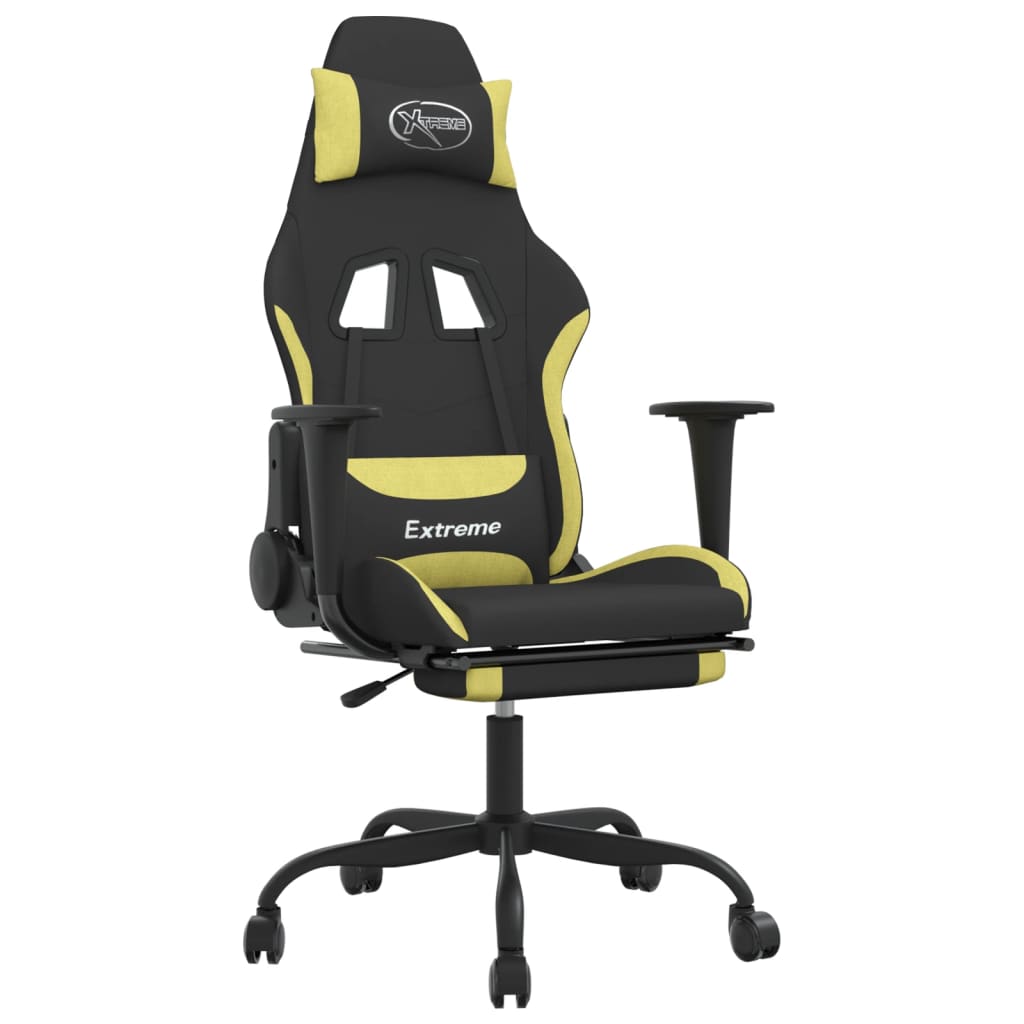 vidaXL Scaun de gaming cu suport picioare, negru/verde deschis, textil