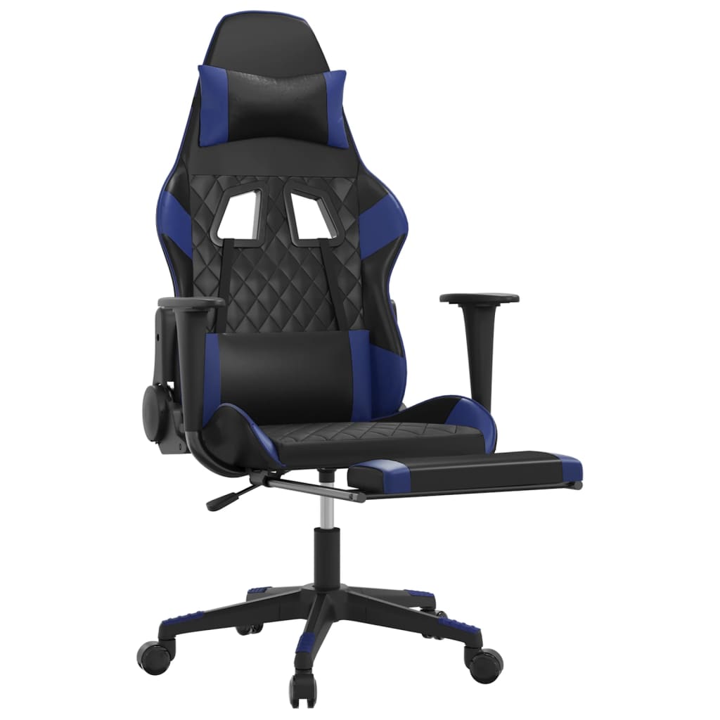 vidaXL Scaun de gaming cu suport picioare, negru/albastru, piele eco