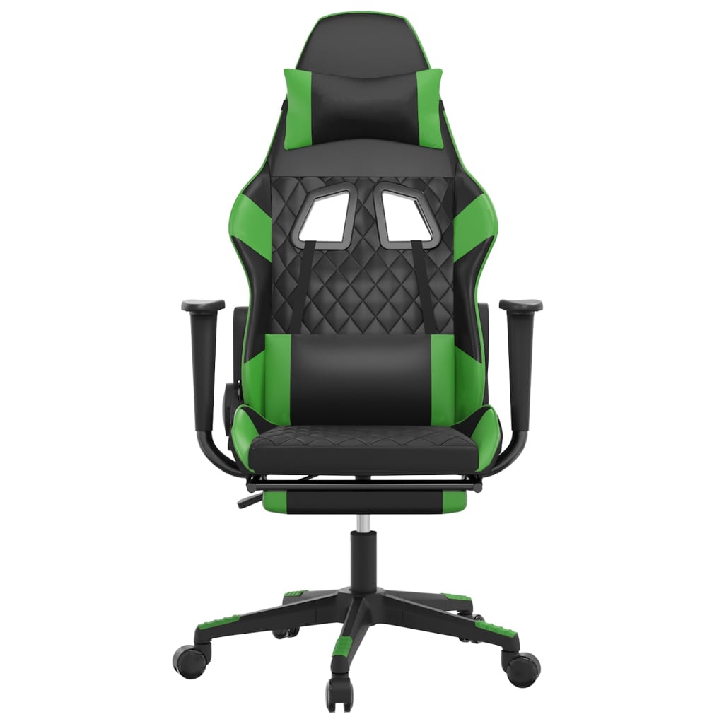 vidaXL Scaun de gaming cu suport picioare negru/verde, piele ecologică