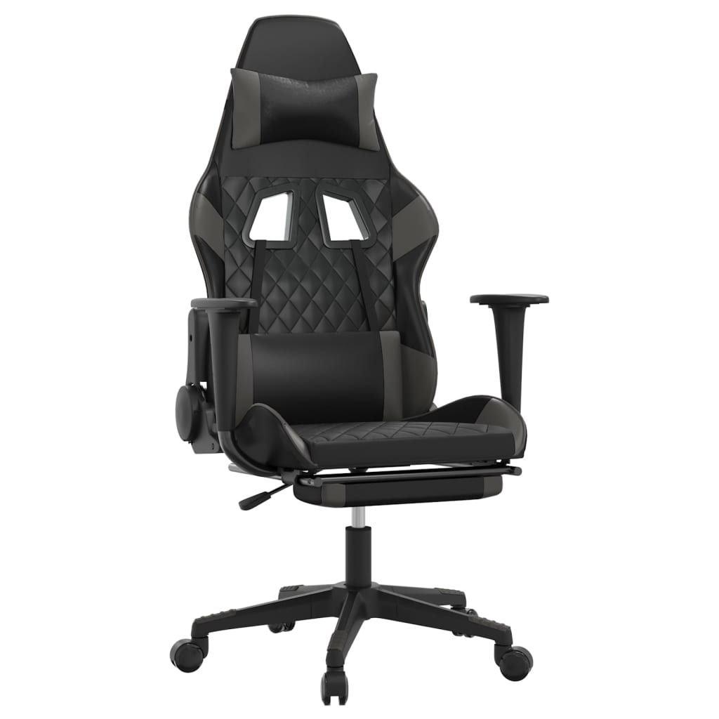 vidaXL Scaun de gaming cu suport picioare, negru/gri, piele ecologică