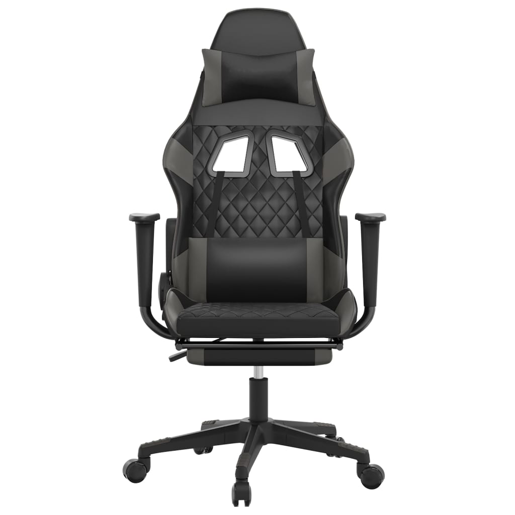 vidaXL Scaun de gaming cu suport picioare, negru/gri, piele ecologică