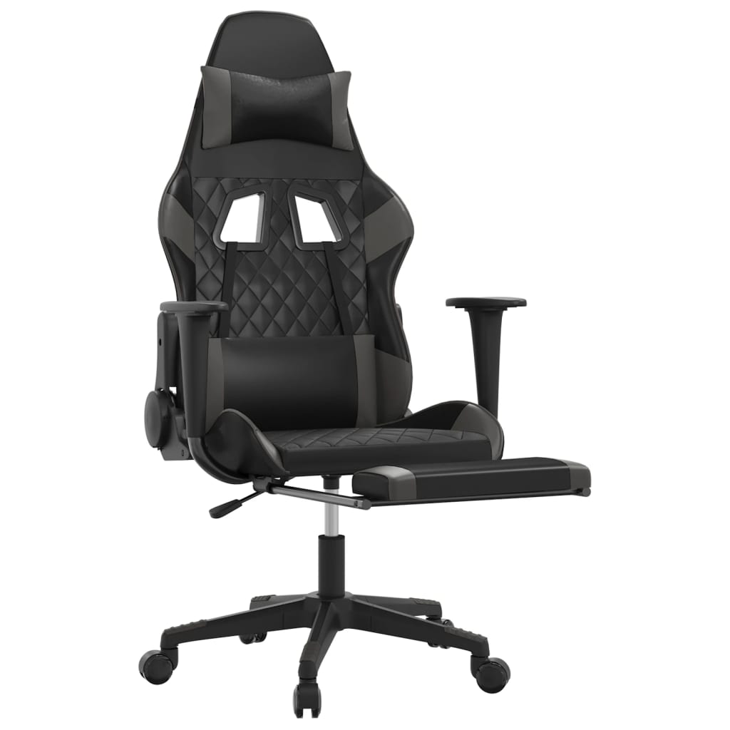 vidaXL Scaun de gaming cu suport picioare, negru/gri, piele ecologică