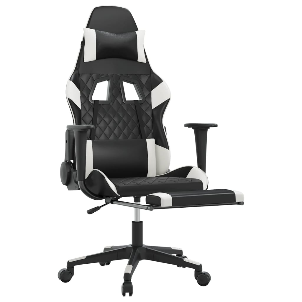 vidaXL Scaun de gaming cu suport picioare, negru/alb, piele ecologică