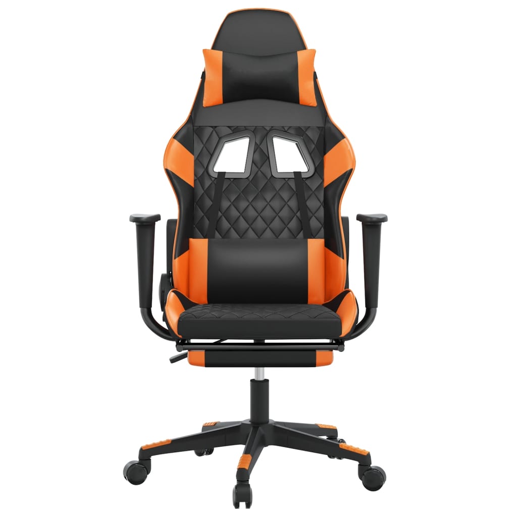 vidaXL Scaun de gaming cu suport picioare, negru/oranj, piele eco