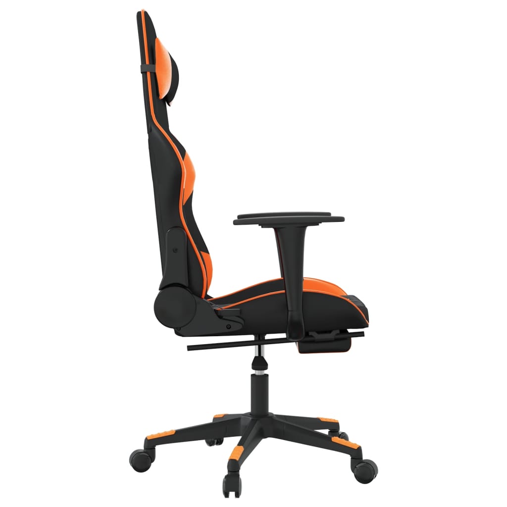vidaXL Scaun de gaming cu suport picioare, negru/oranj, piele eco