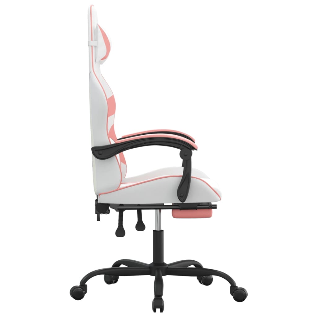 vidaXL Scaun de gaming cu suport picioare, alb/roz, piele ecologică vidaXL Scaun de gaming cu suport picioare, alb/roz, piele ecologică