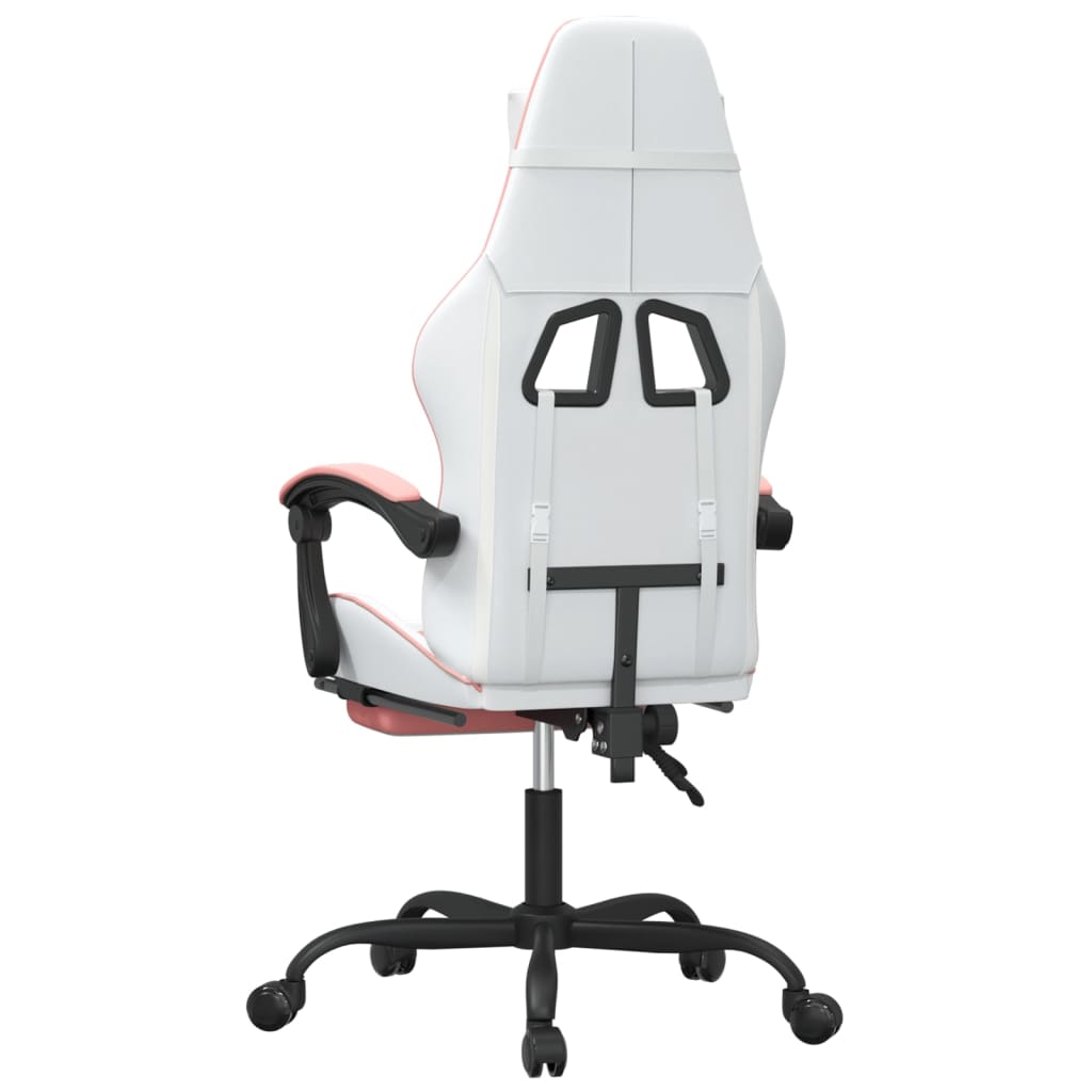 vidaXL Scaun de gaming cu suport picioare, alb/roz, piele ecologică vidaXL Scaun de gaming cu suport picioare, alb/roz, piele ecologică