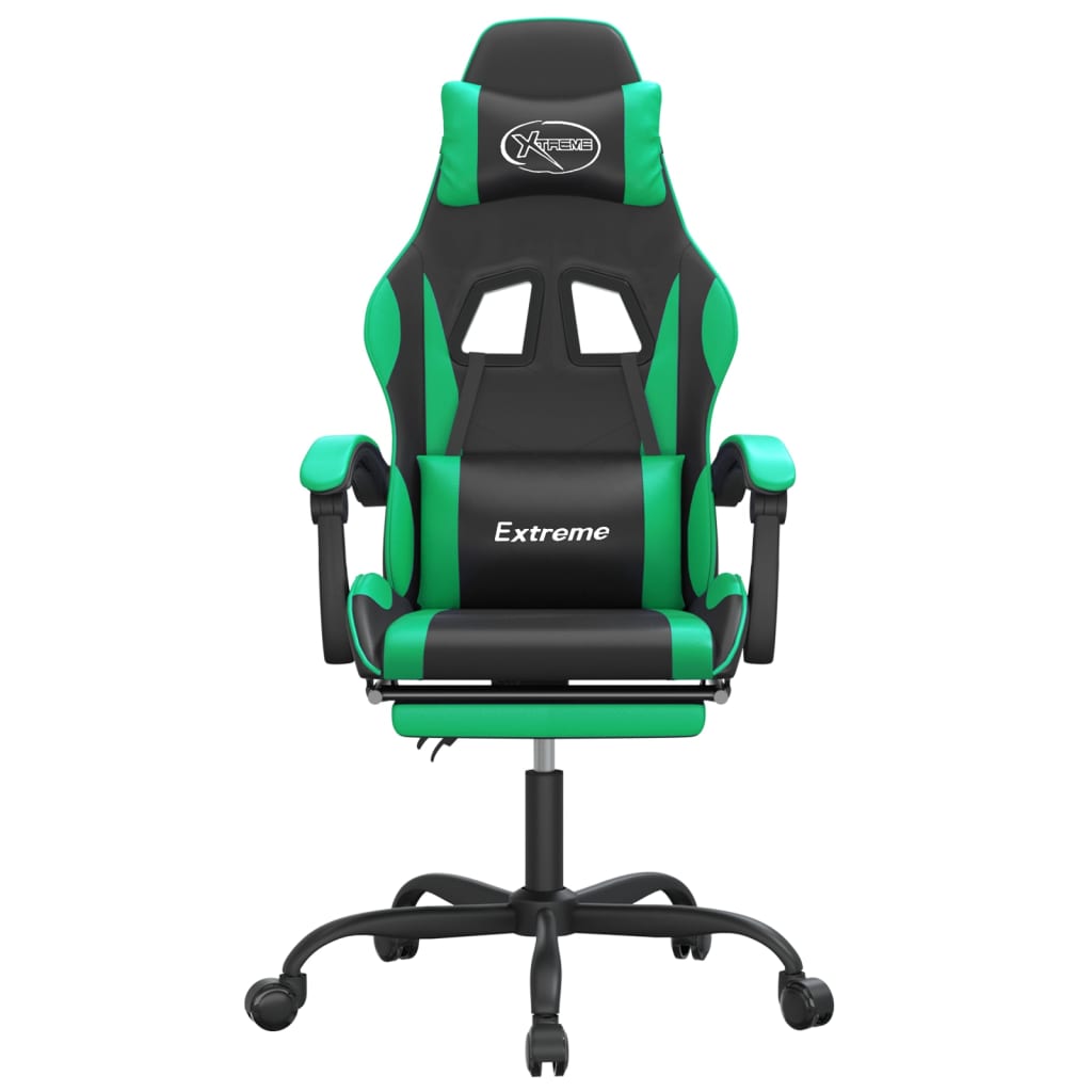 vidaXL Scaun de gaming cu suport picioare negru/verde, piele ecologică