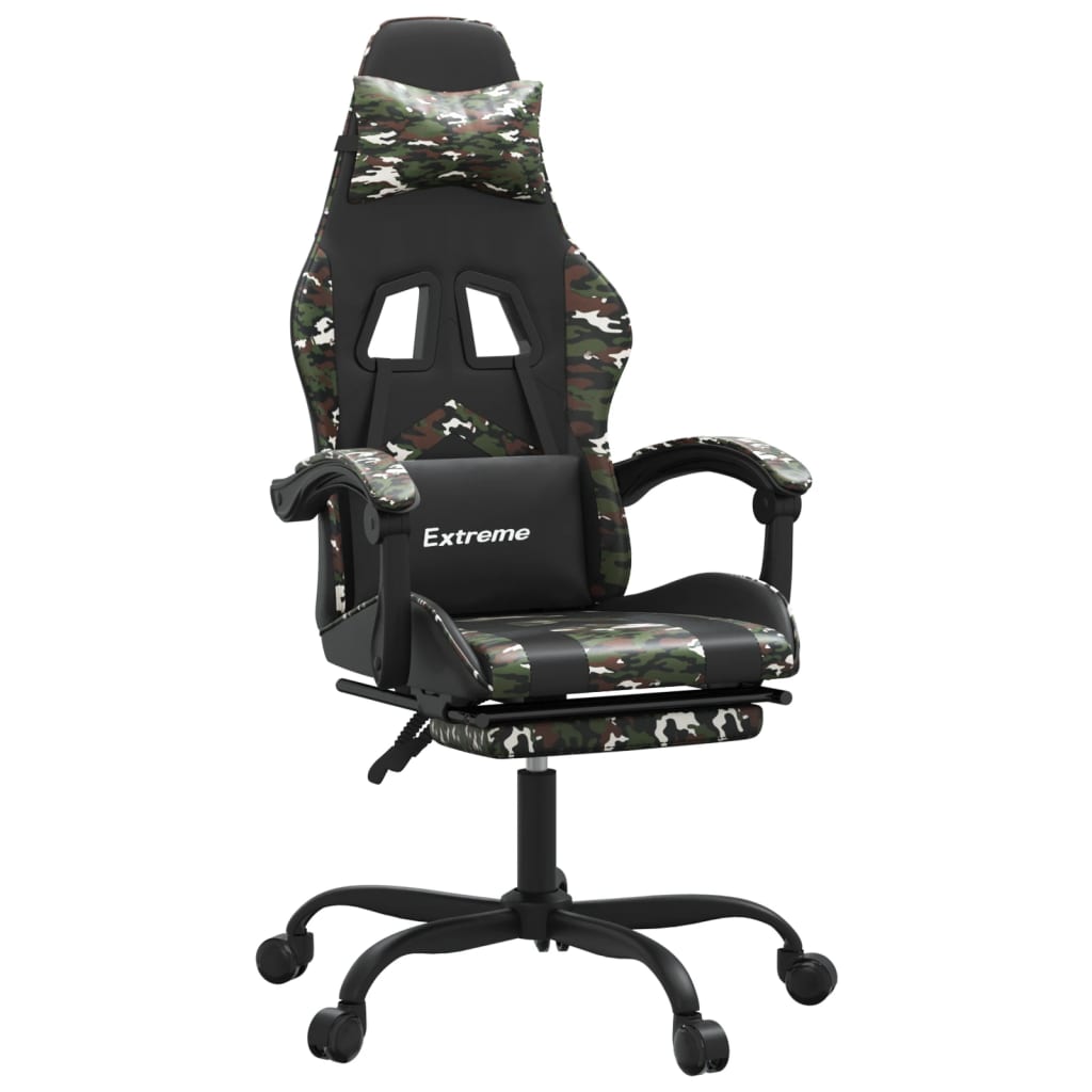 vidaXL Scaun de gaming cu suport picioare, negru/camuflaj, piele eco