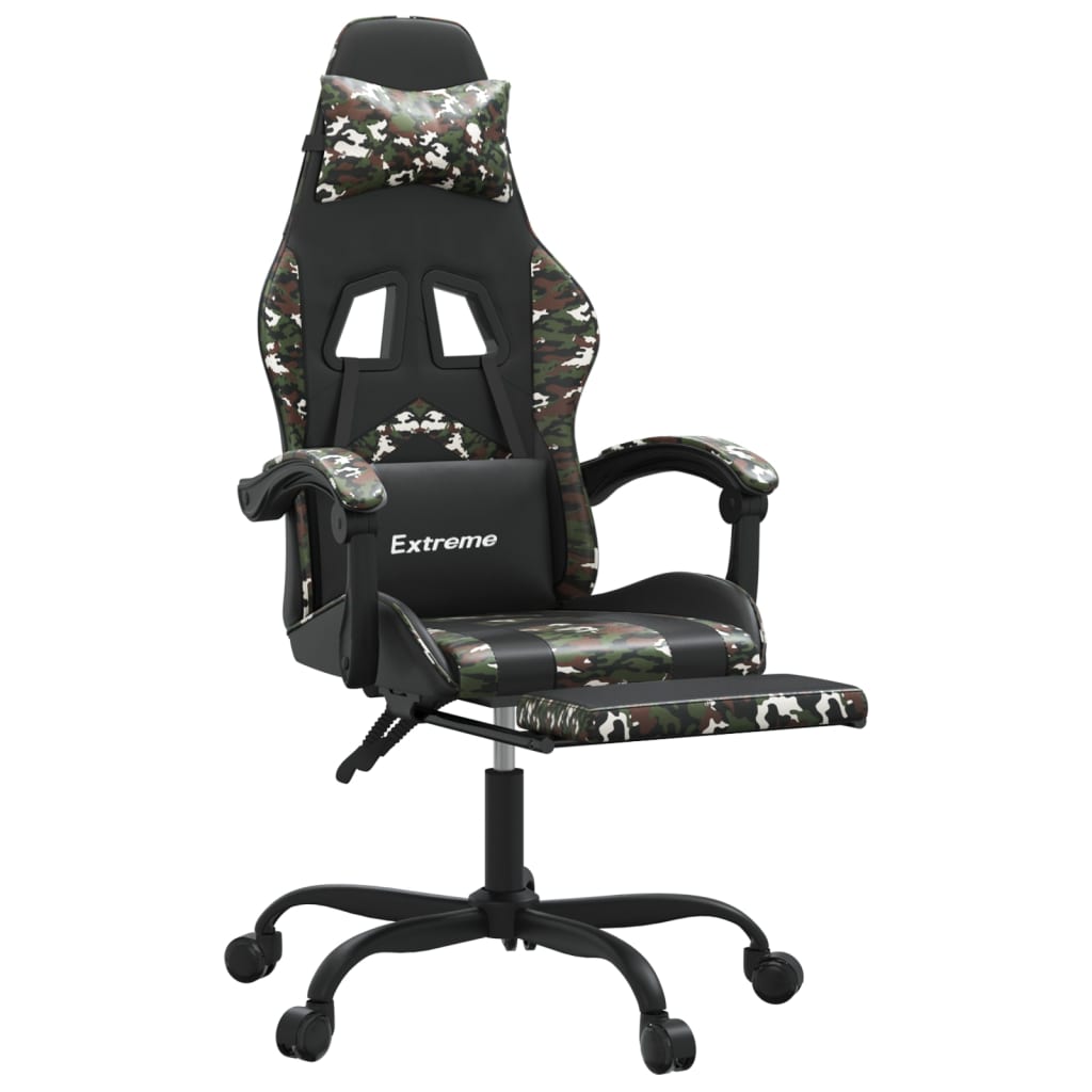 vidaXL Scaun de gaming cu suport picioare, negru/camuflaj, piele eco