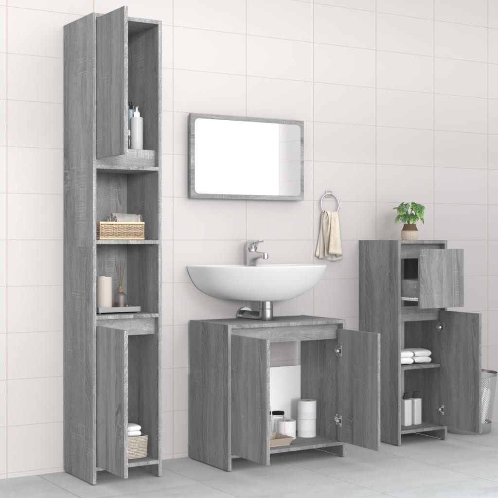 vidaXL Set mobilier de baie, 4 piese, gri sonoma, lemn prelucrat