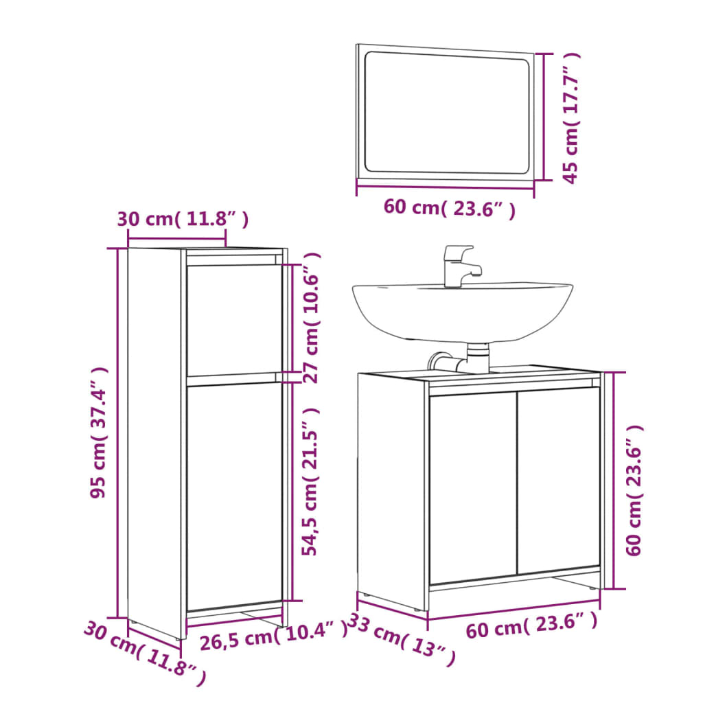 vidaXL Set mobilier de baie, 3 piese, stejar fumuriu, lemn prelucrat vidaXL Set mobilier de baie, 3 piese, stejar fumuriu, lemn prelucrat