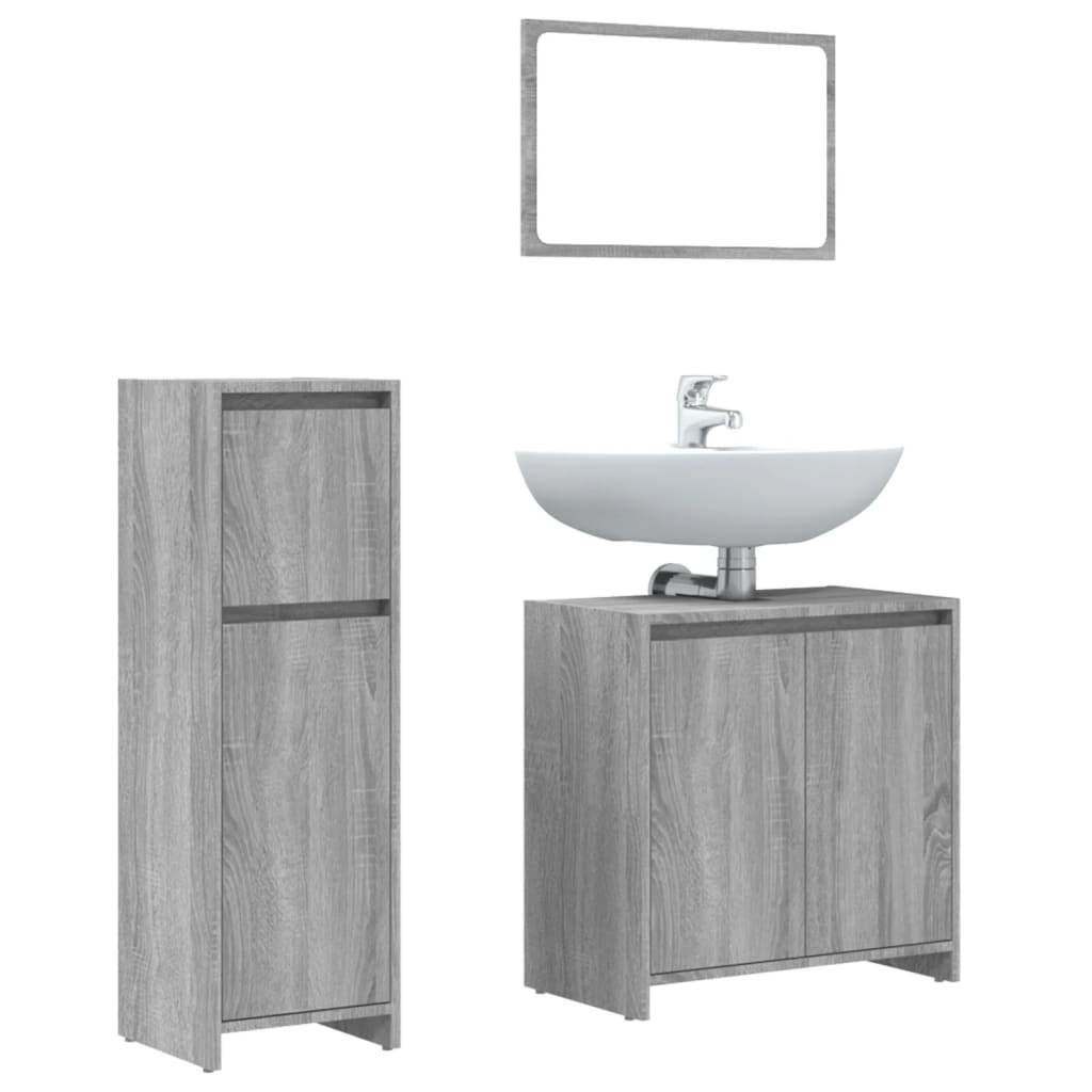 vidaXL Set mobilier de baie, 3 piese, gri sonoma, lemn prelucrat vidaXL Set mobilier de baie, 3 piese, gri sonoma, lemn prelucrat