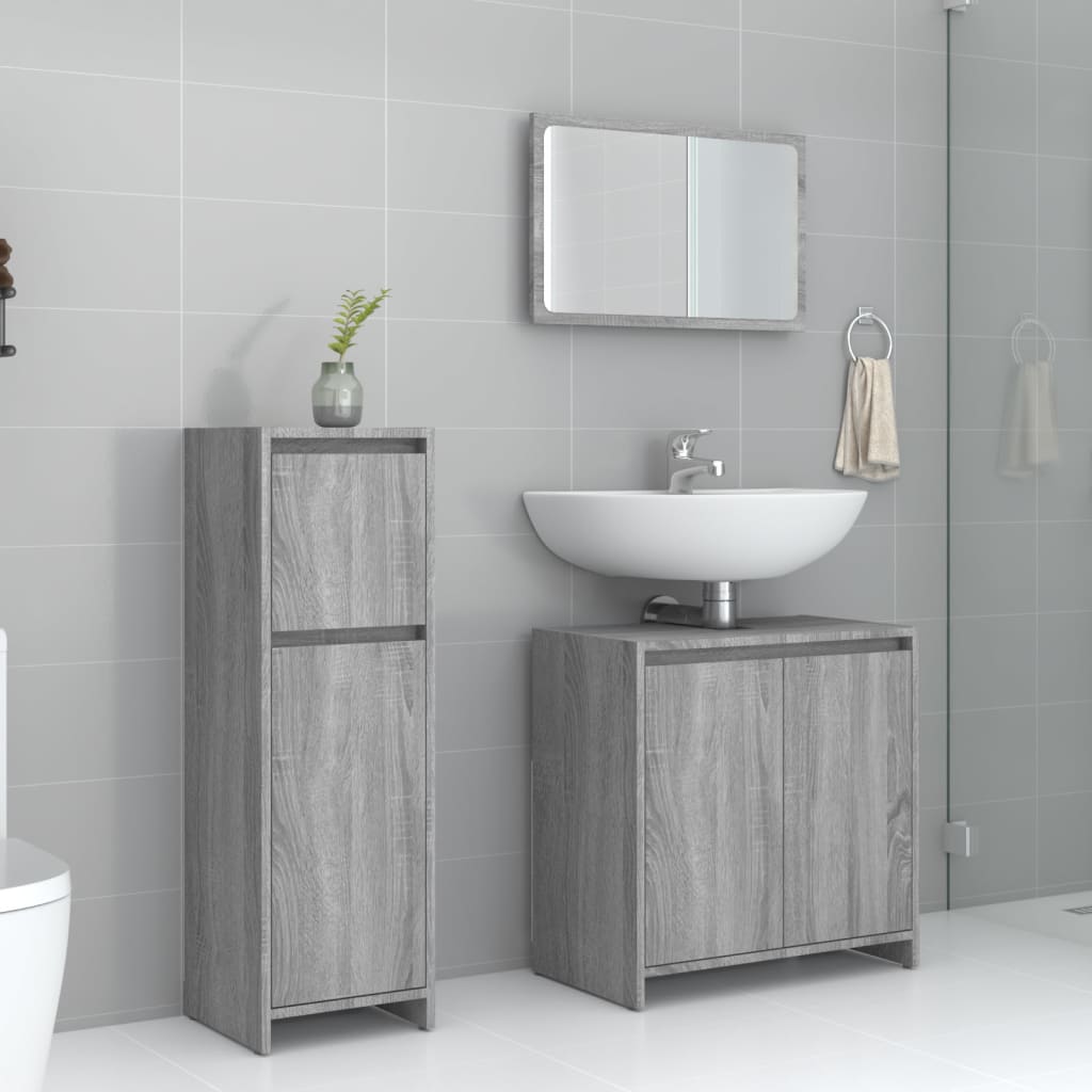 vidaXL Set mobilier de baie, 3 piese, gri sonoma, lemn prelucrat vidaXL Set mobilier de baie, 3 piese, gri sonoma, lemn prelucrat