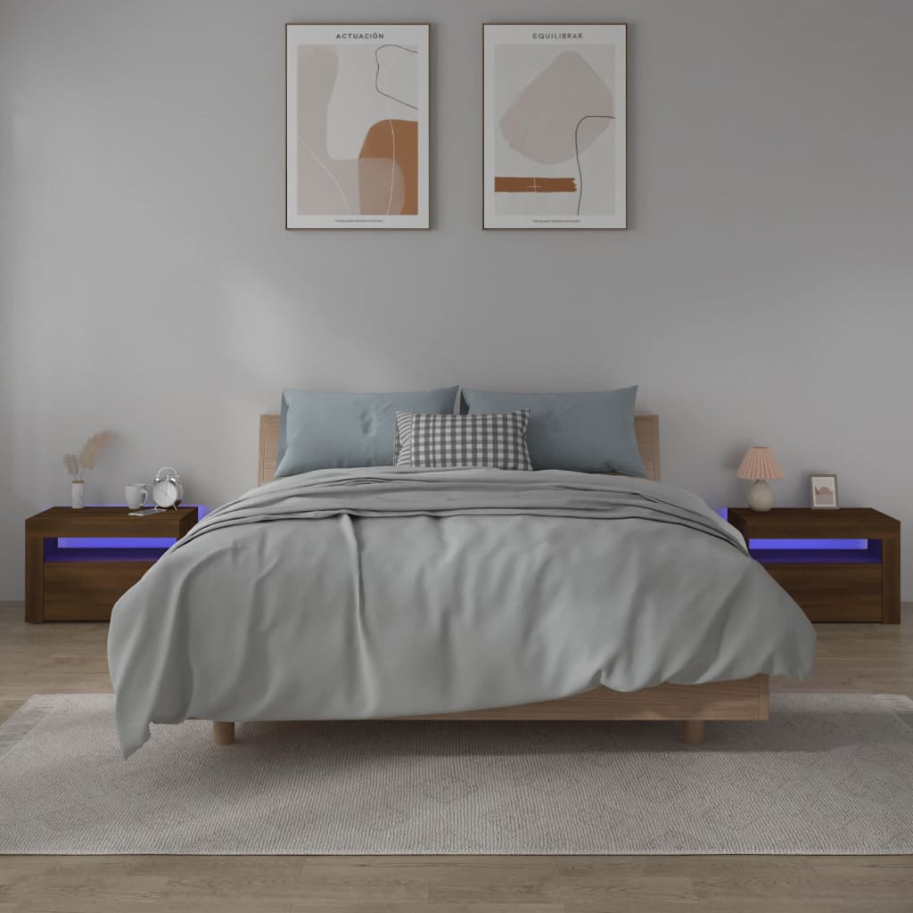 vidaXL Noptiere cu lumini LED, 2 buc., stejar maro, 60x35x40 cm