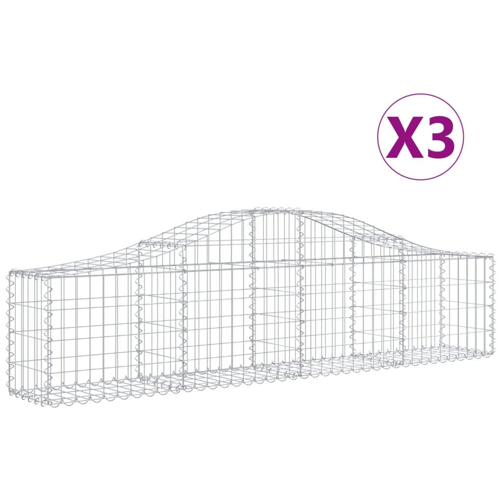 vidaXL Coșuri gabion arcuite 3 buc, 200x30x40/60 cm, fier galvanizat
