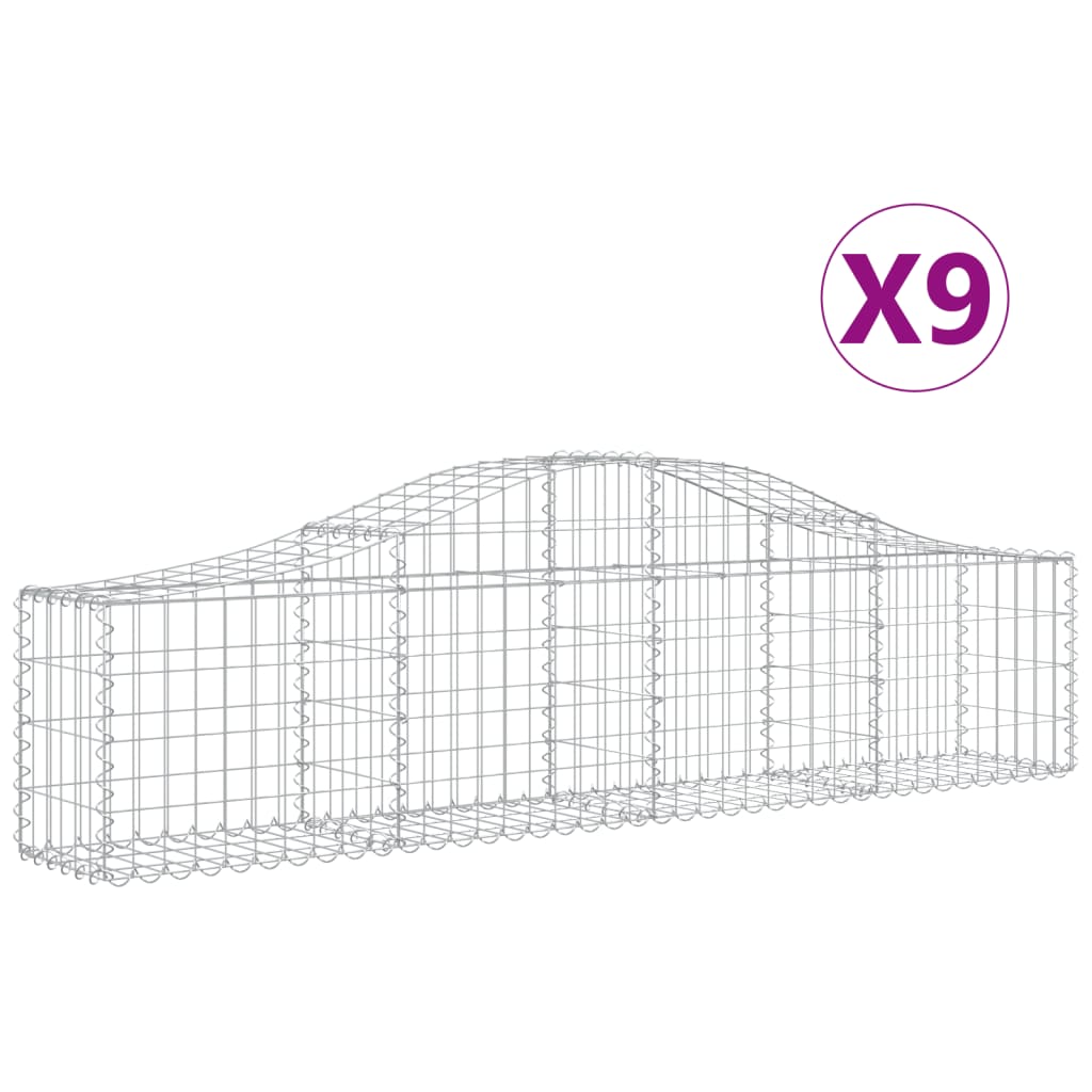 vidaXL Coșuri gabion arcuite 9 buc, 200x30x40/60 cm, fier galvanizat