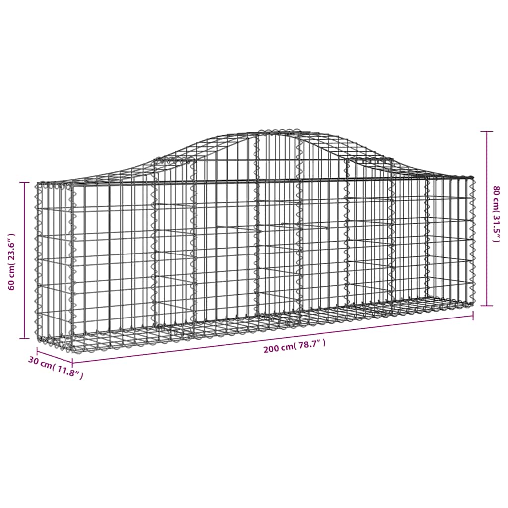 vidaXL Coșuri gabion arcuite 3 buc, 200x30x60/80 cm, fier galvanizat