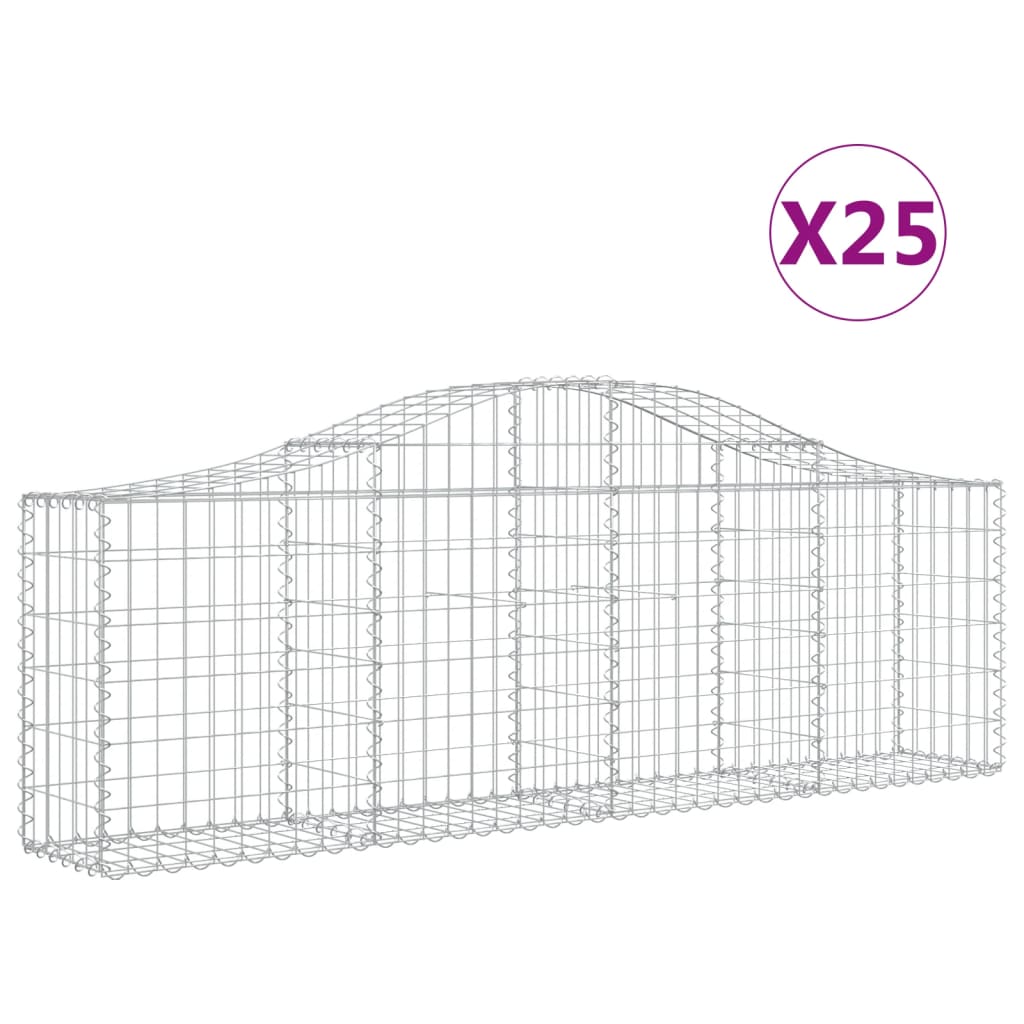 vidaXL Coșuri gabion arcuite 25 buc, 200x30x60/80 cm, fier galvanizat