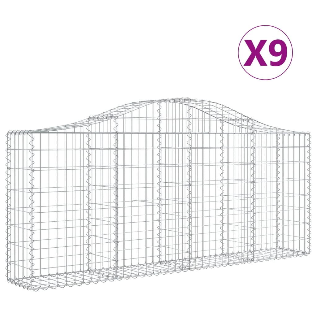 vidaXL Coșuri gabion arcuite 9 buc, 200x30x80/100cm, fier galvanizat