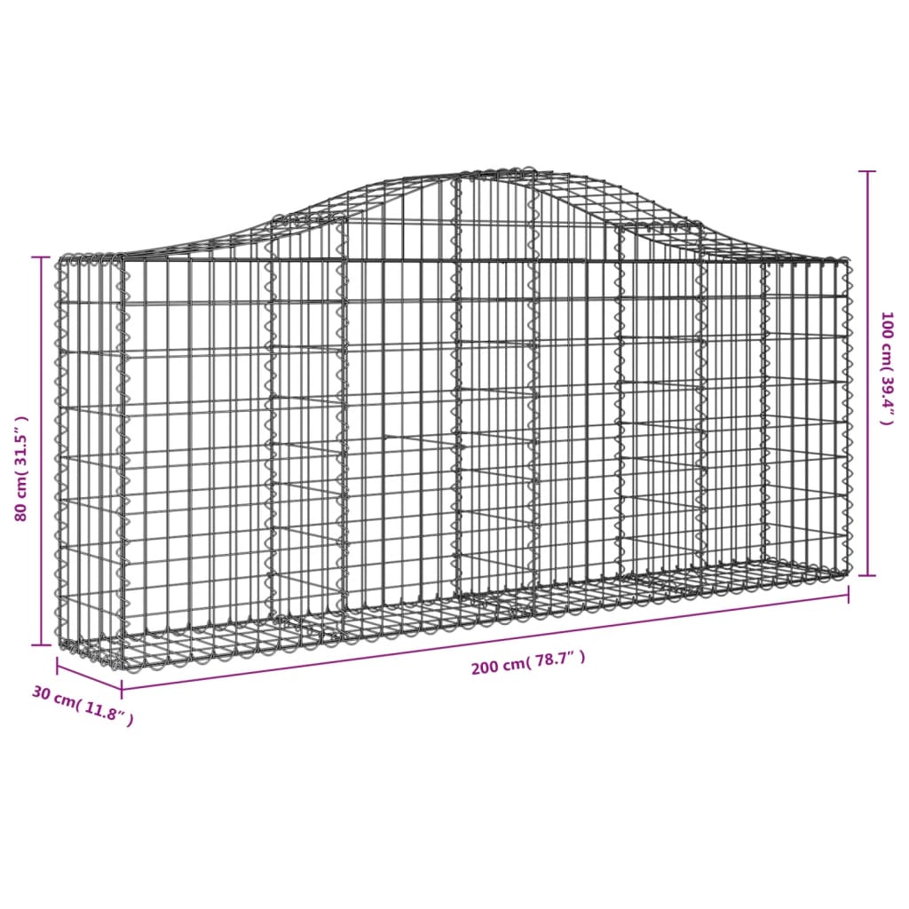 vidaXL Coșuri gabion arcuite 12 buc, 200x30x80/100cm, fier galvanizat vidaXL Coșuri gabion arcuite 12 buc, 200x30x80/100cm, fier galvanizat