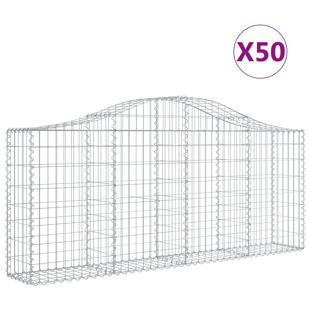 vidaXL Coșuri gabion arcuite 50 buc, 200x30x80/100 cm, fier galvanizat