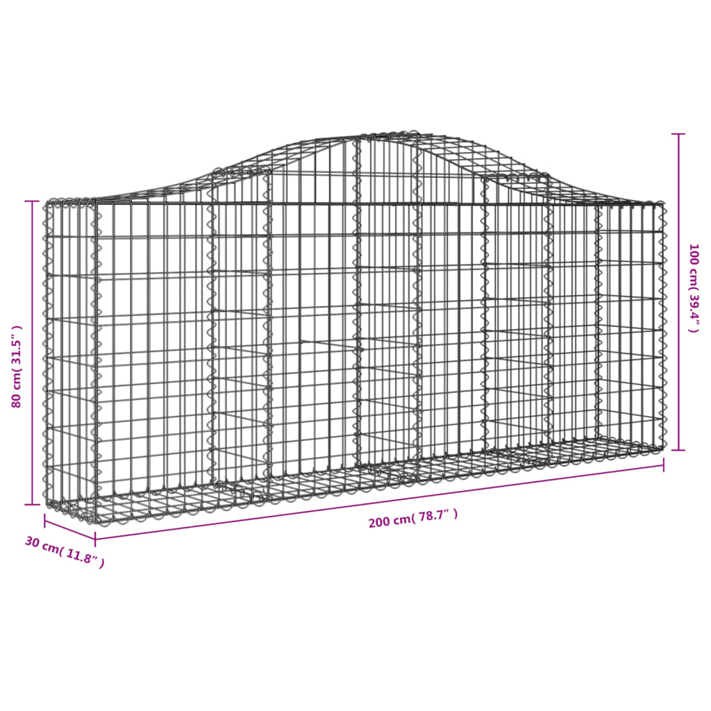 vidaXL Coșuri gabion arcuite 50 buc, 200x30x80/100 cm, fier galvanizat