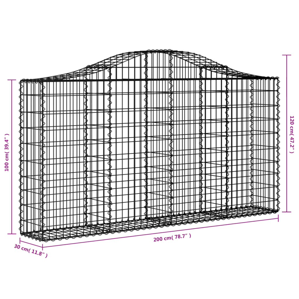 vidaXL Coșuri gabion arcuite 4 buc, 200x30x100/120 cm fier galvanizat