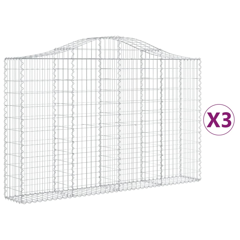 vidaXL Coșuri gabion arcuite 3 buc, 200x30x120/140 cm, fier galvanizat