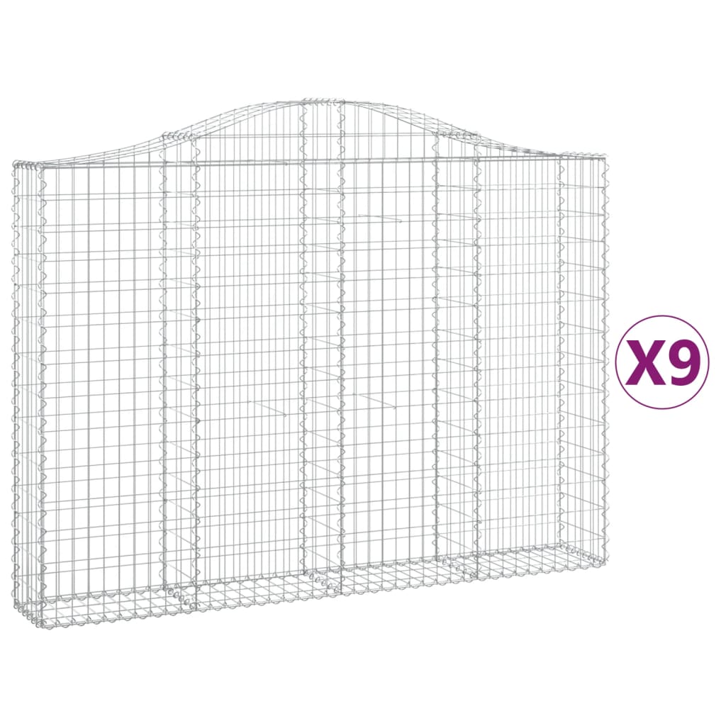 vidaXL Coșuri gabion arcuite 9 buc, 200x30x140/160cm, fier galvanizat