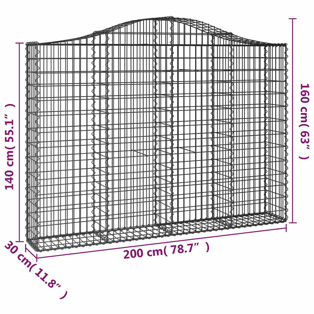 vidaXL Coșuri gabion arcuite 9 buc, 200x30x140/160cm, fier galvanizat