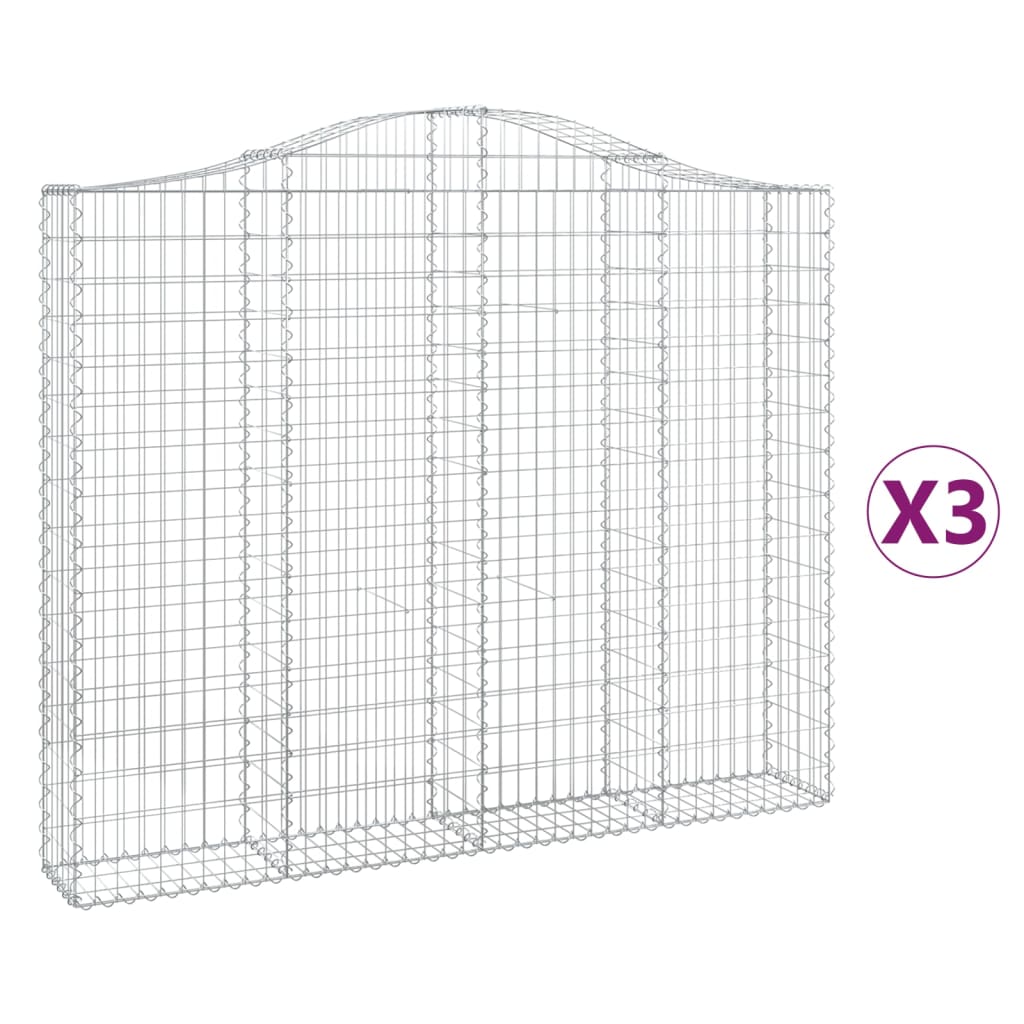 vidaXL Coșuri gabion arcuite 3 buc, 200x30x160/180 cm, fier galvanizat