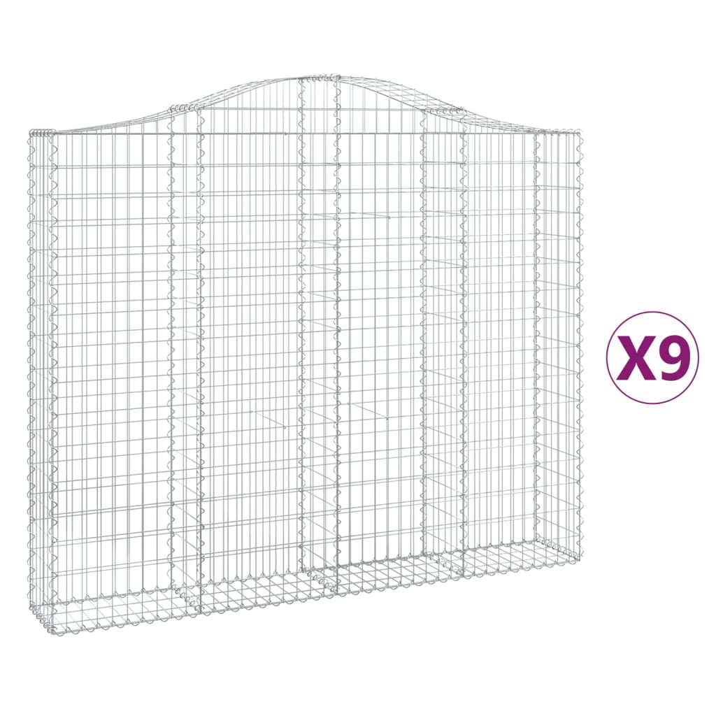 vidaXL Coșuri gabion arcuite 9 buc, 200x30x160/180 cm, fier galvanizat
