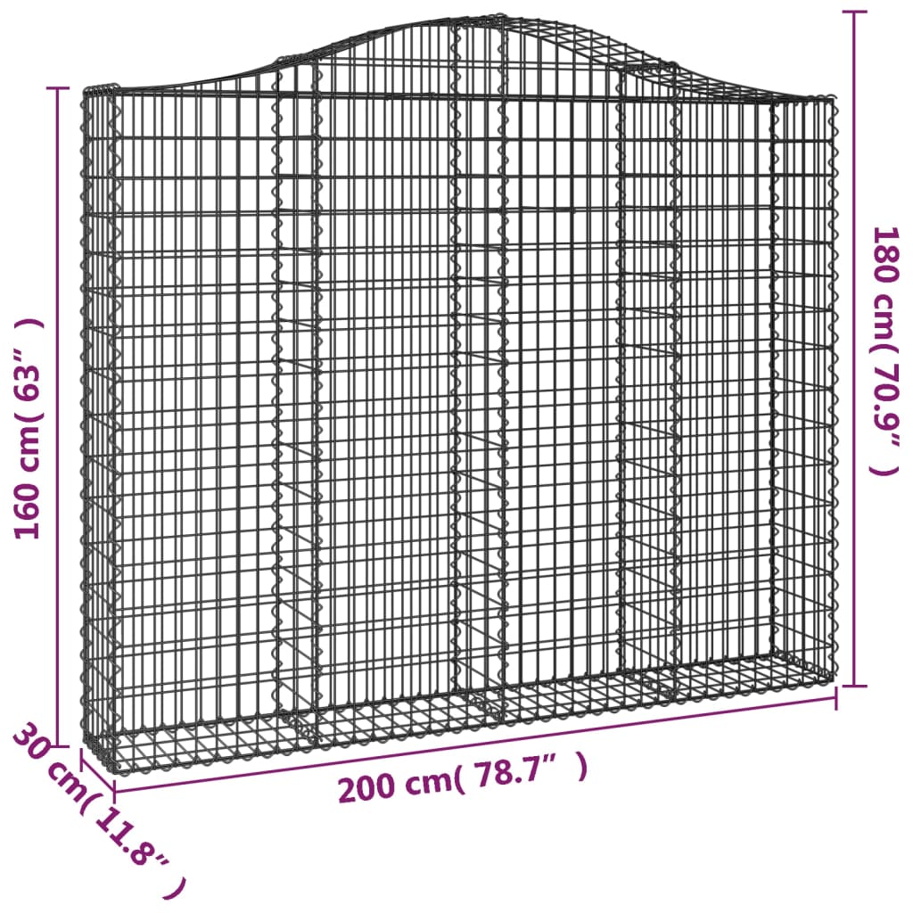 vidaXL Coș gabion arcuit, 11 buc, 200x30x160/180 cm, fier galvanizat vidaXL Coș gabion arcuit, 11 buc, 200x30x160/180 cm, fier galvanizat