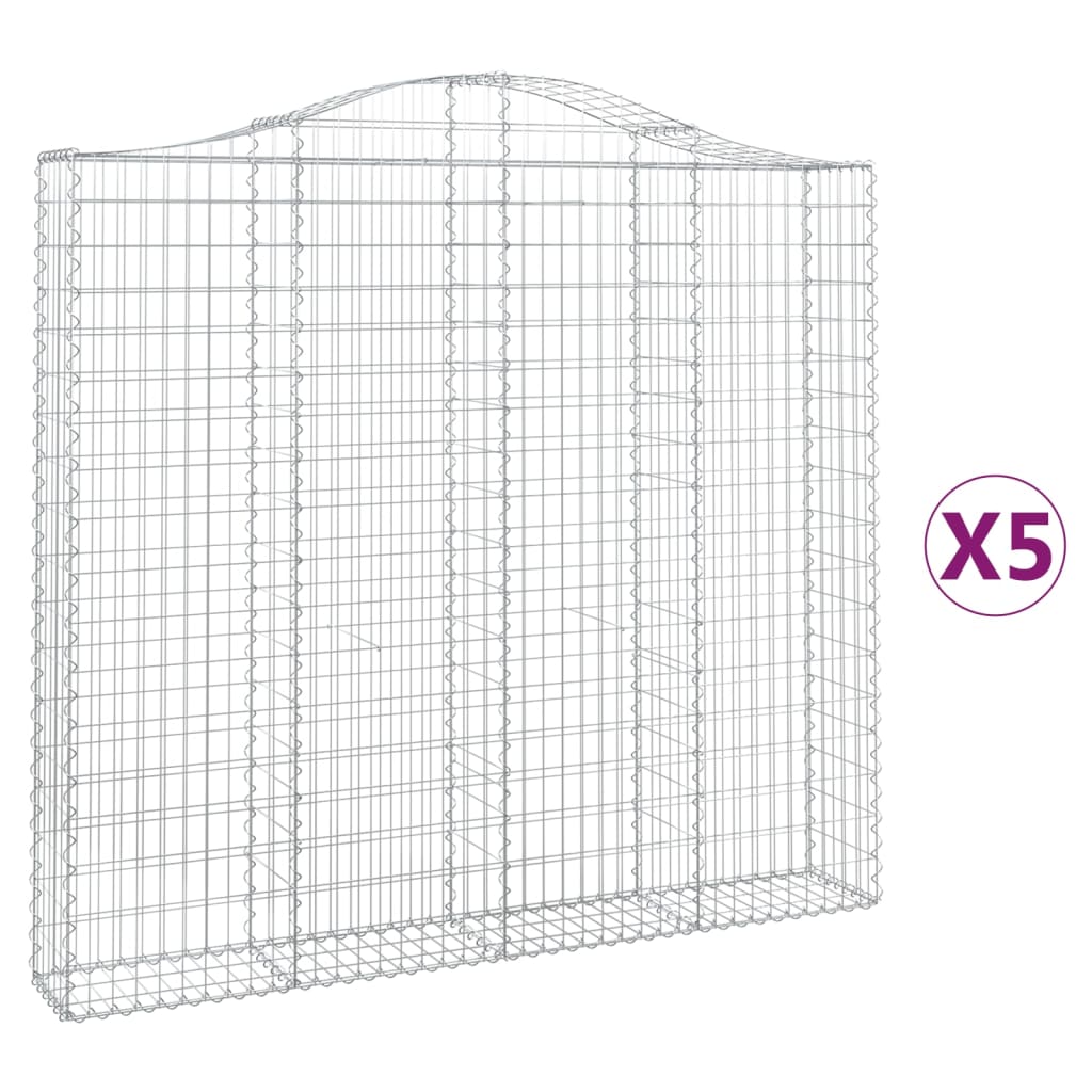 vidaXL Coșuri gabion arcuite 5 buc, 200x30x180/200cm, fier galvanizat vidaXL Coșuri gabion arcuite 5 buc, 200x30x180/200cm, fier galvanizat